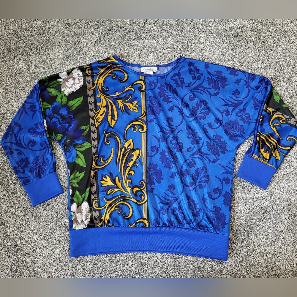 Lucky Winner Blue Floral Print Vintage Top